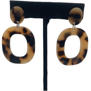 Acrylic Brown Tortoise Shell Oval Drop Earrings